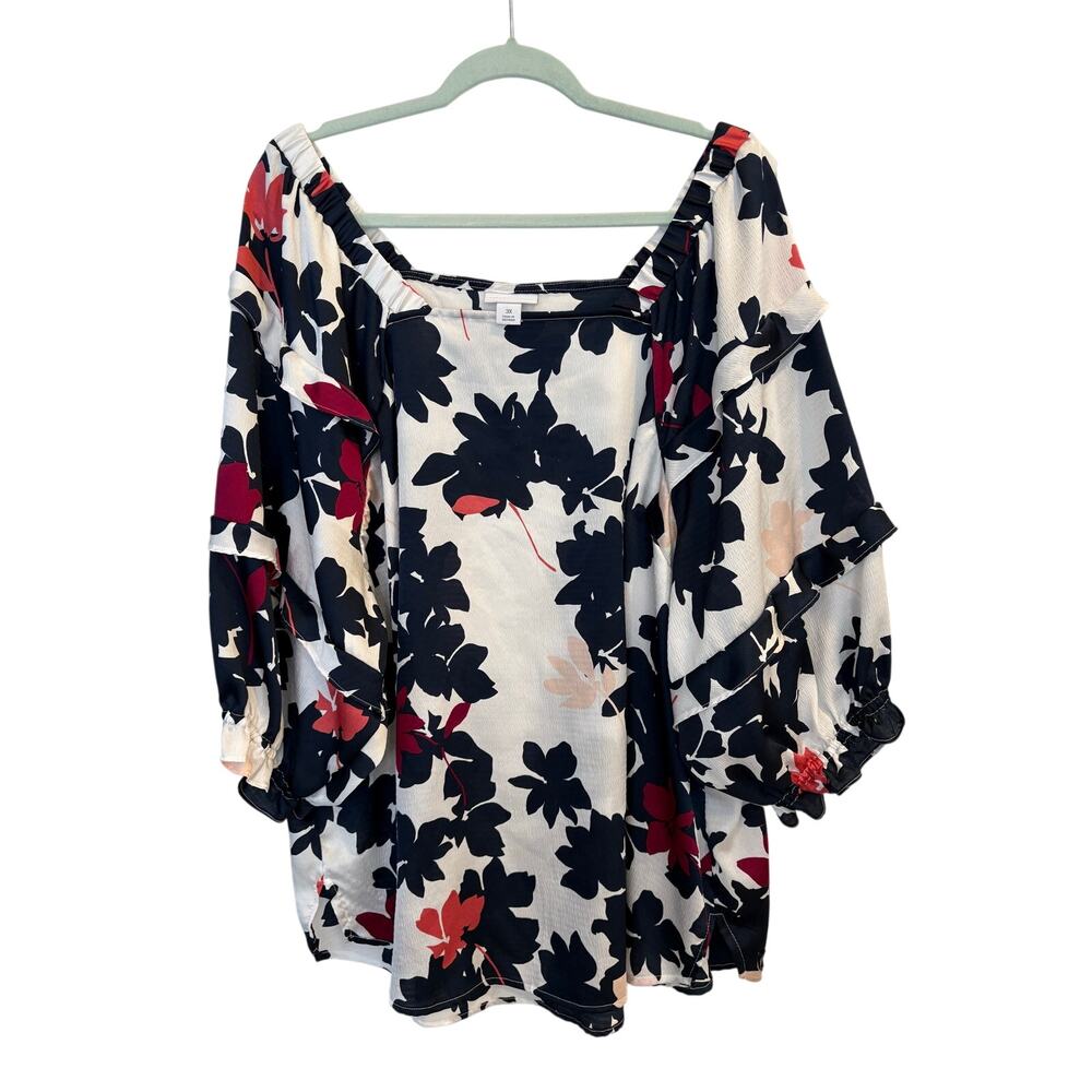 Liz Claiborne Floral Off Shoulder Blouse Top Ruffle Bell Sleeve Boho Career 3X